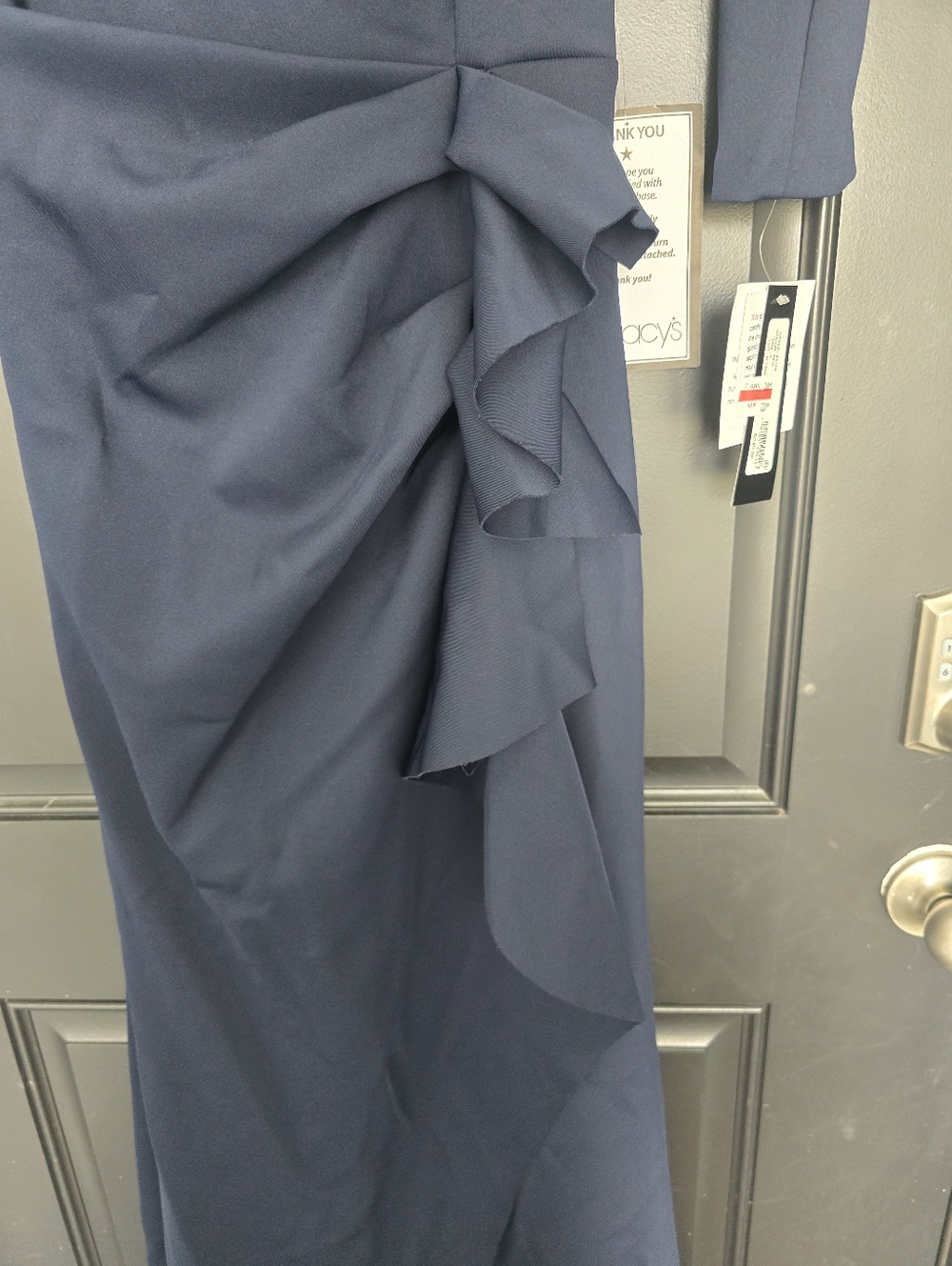 XSCAPE Navy Long Sleeve Wrap Mermaid Evening Dress Size 4 Formal $249 - Picture 11 of 13